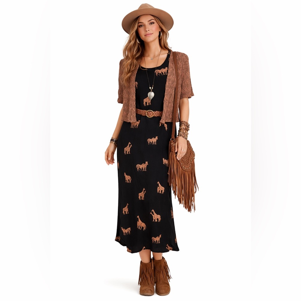 Dawn Joy Vintage 2 Piece Maxi Dress Set - Giraffe / Zebra / Safari - Women’s 22W